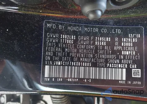 2019 Honda Civic Ex-L from USA, damaged, VIN JHMFC1F79KX010885